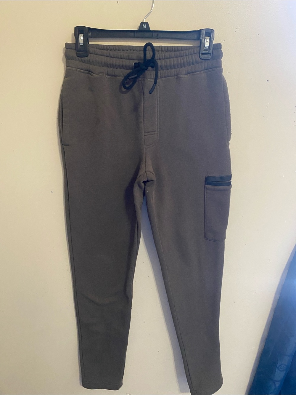 Men's Olive Green/ Grey Jogger Sweatpants w/ Cargo Pocket Sz Small